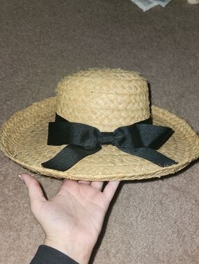 Straw Sun Hat with Black Ribbon Bow